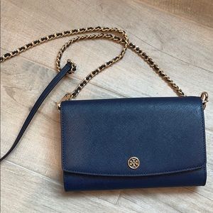 Navy Tory Burch cross body clutch